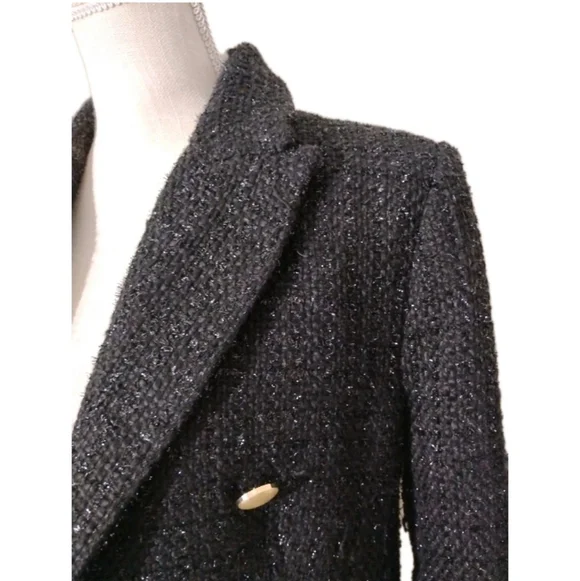 Jason Wu Black Metallic Tweed Double Breasted Blazer Women's Size S - Picture 3 of 6